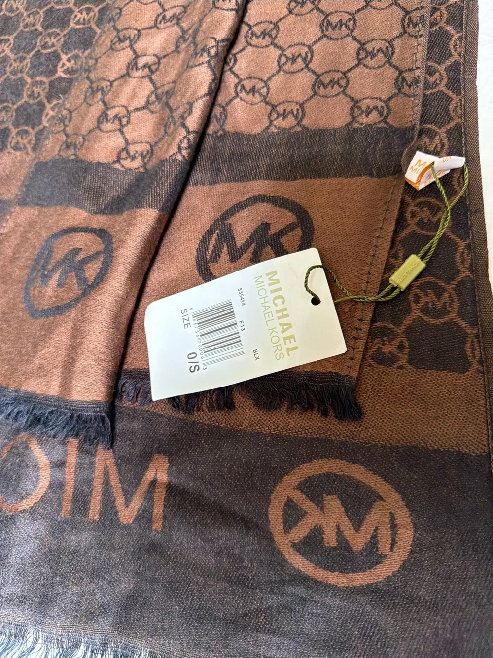 Michael Kors Brown Monogram Jacquard Wrap Scarf